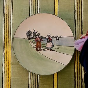 Rare Antique German plate handpainted Dutch scene GS Zell Baden stamped on back.